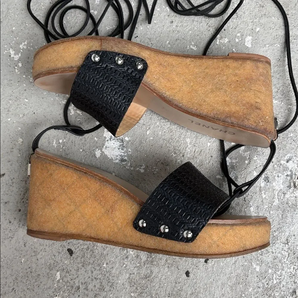 Chanel Woven Crepe Platform sandals